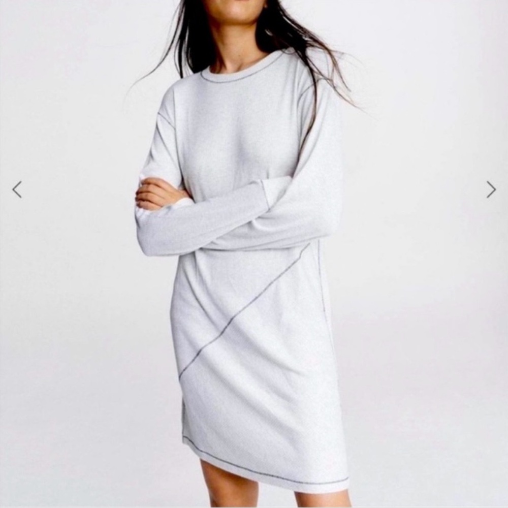 Rag & Bone The Ribbed Knit Long Sleeve Relaxed Light Gray Mini Dress Size Medium